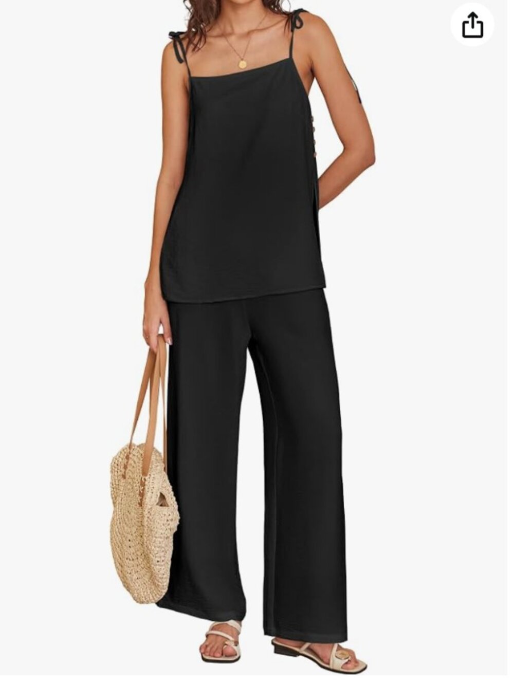 Amazon ANRABESS Womens 2 Piece Sets, Casual Sleeveless Top and Wide Leg Pants